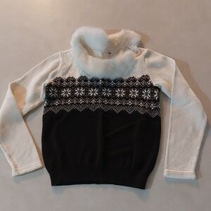 Janie and Jack Black and White Sweater with Faux Fur Collar